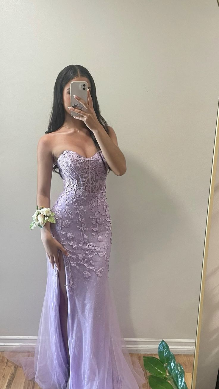 Pretty Mermaid Lilac Lace Appliques Long Prom Dress Party Evening Gown cc1905