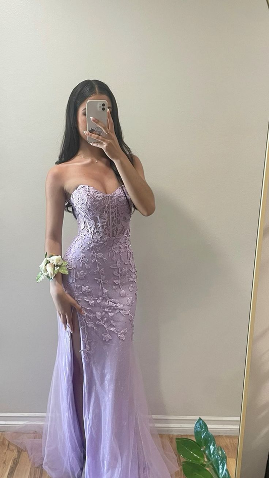 Pretty Mermaid Lilac Lace Appliques Long Prom Dress Party Evening Gown cc1905