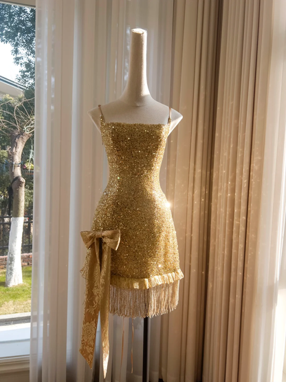 Glitter Gold Sequin Sheath Short Birthday Outfits Graduation Homecoming Dress Y8983