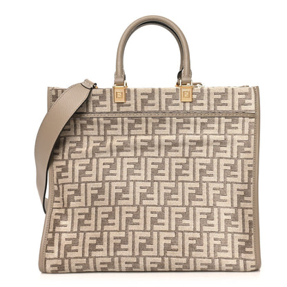 Chenille Vitello Cher FF Medium Fendi Sunshine Shopper Tote Tortora