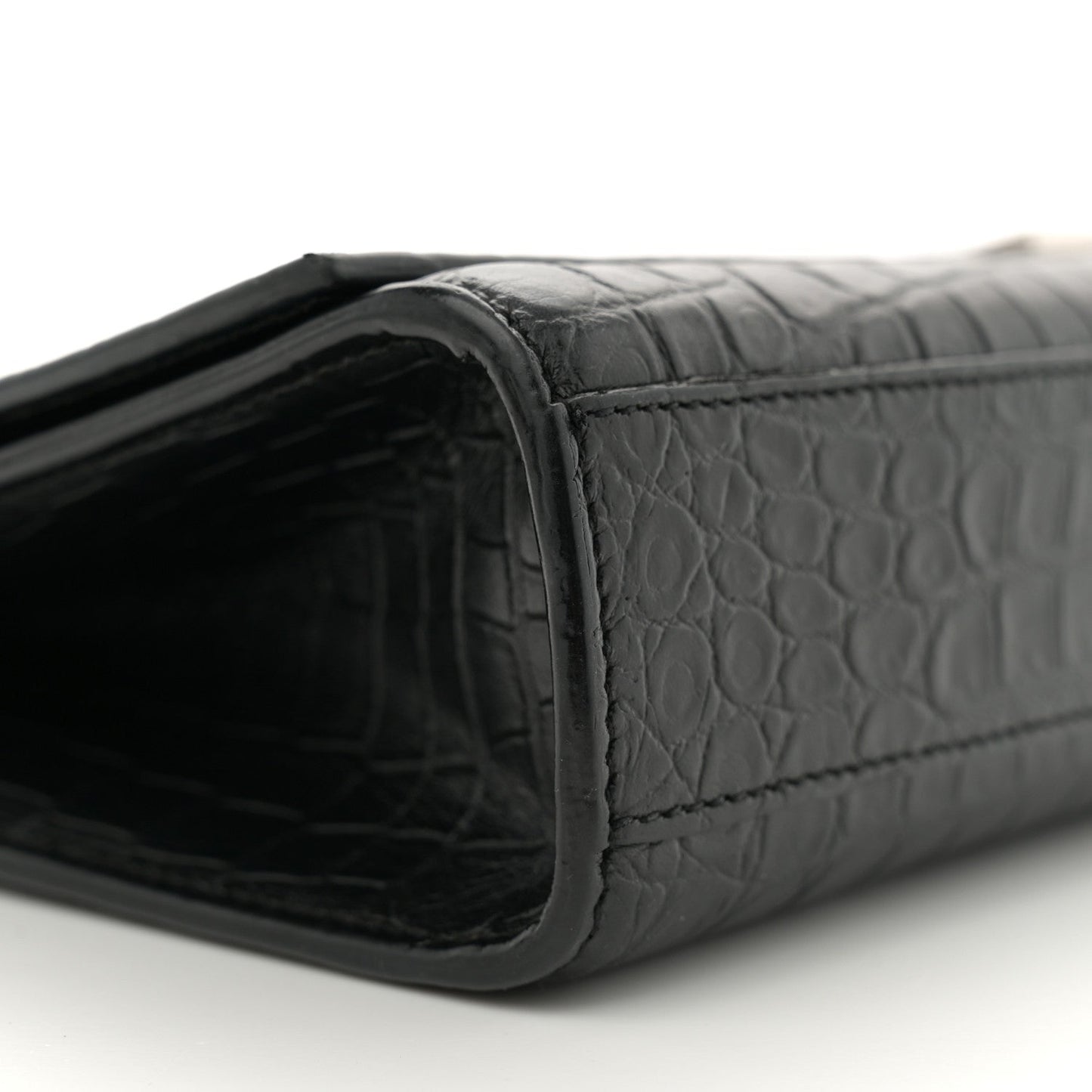 Calfskin Crocodile Embossed Large Classic Monogram Kate Satchel Black