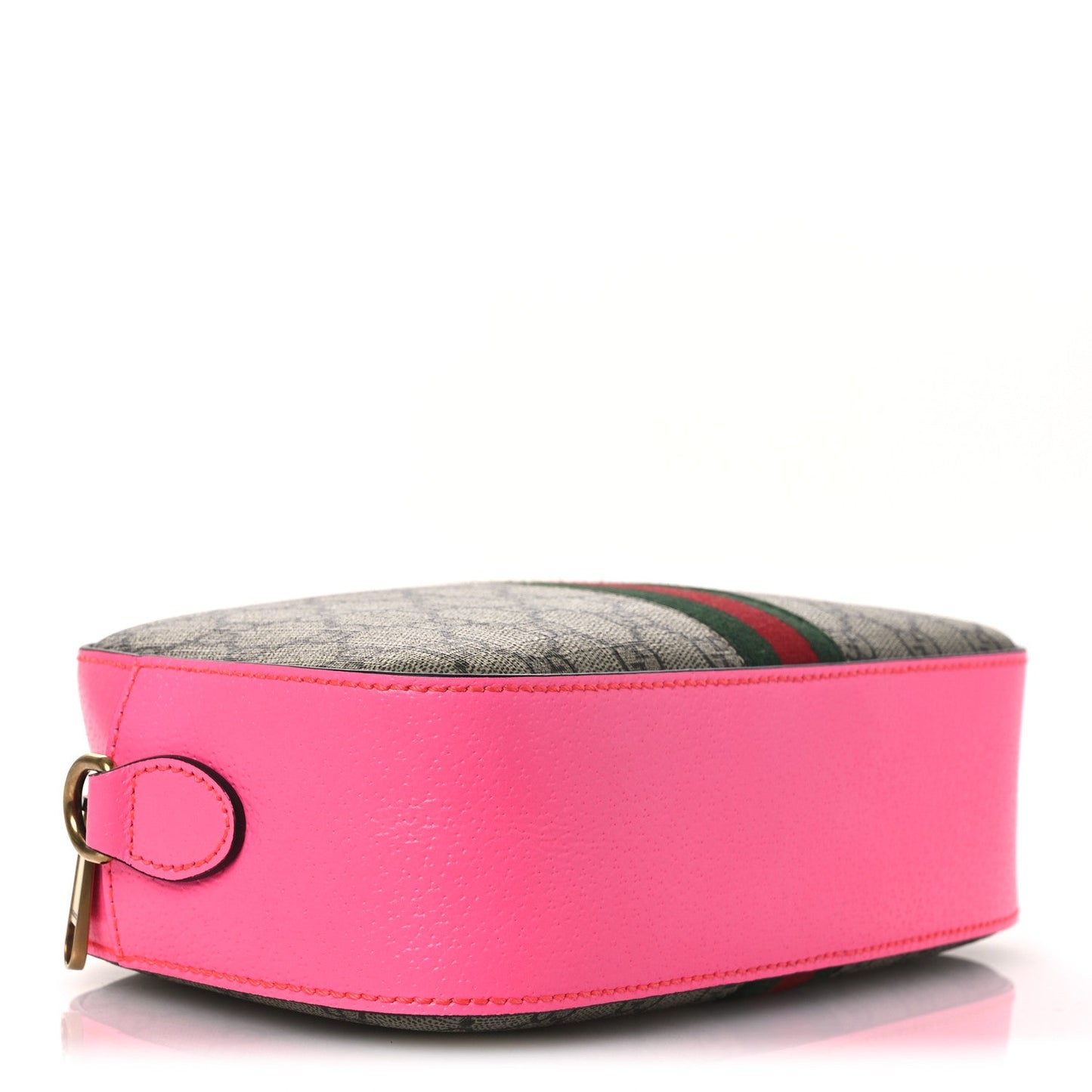 GG Supreme Monogram Textured Dollar Calfskin Web Ophidia Small Crossbody Bag Beige Ebony Fuchsia