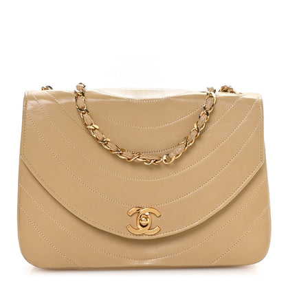 Lambskin Ribbon Stitched Flap Beige