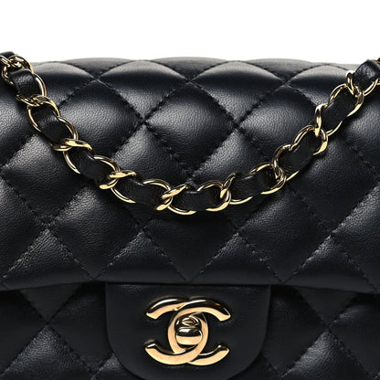 Lambskin Quilted Mini Rectangular Flap Black