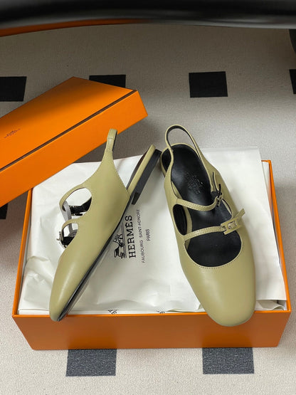 Hermes 26S Mila Open-Heel Sandals Beige in Calfskin 594346