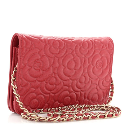 Caviar Camellia Embossed Wallet On Chain WOC Red