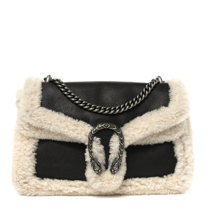 Sakai Be Green Calfskin Shearling Small Dionysus Shoulder Bag Black