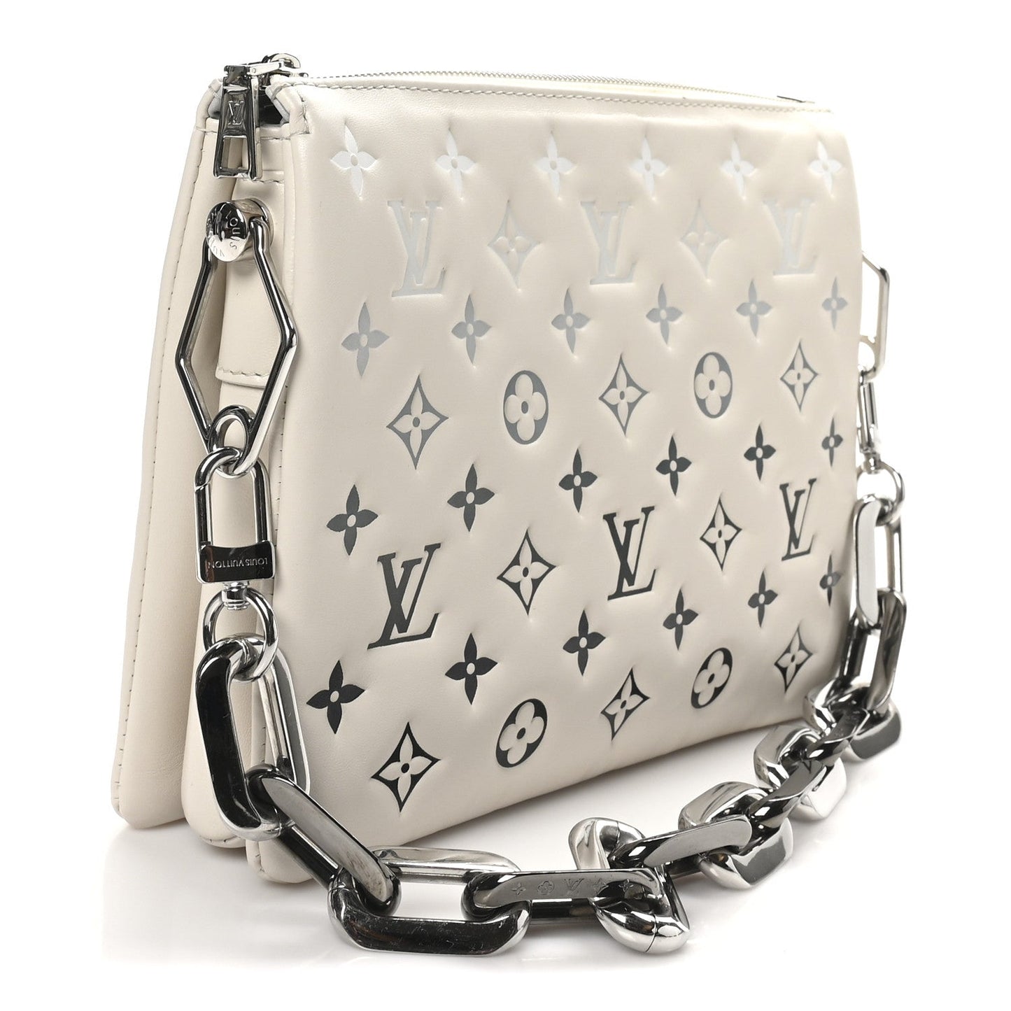 Lambskin Embossed Monogram Coussin PM Cream Grey