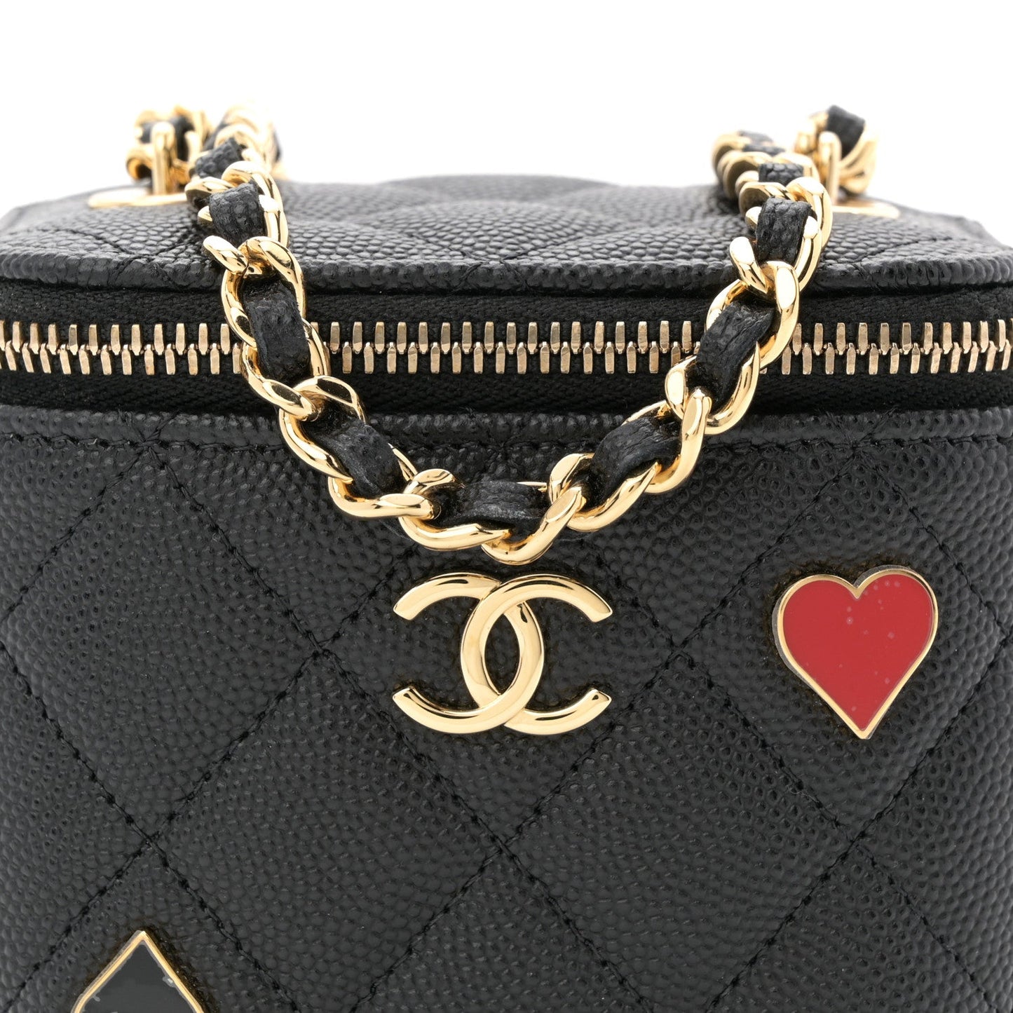 Caviar Quilted Enamel Coco Casino Mini Vanity Case With Chain Black