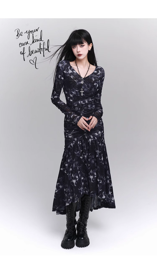 New Fashion Design Floral Pattern Women Long-sleeved Dress TP2946