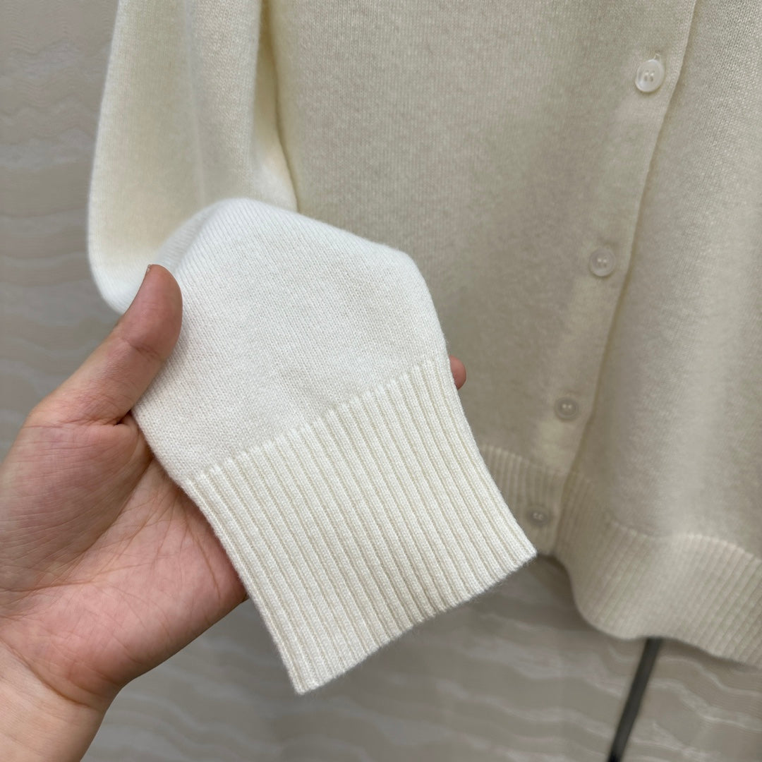 Miumiu Detachable Shirt Cardigan White Collar and Cashmere