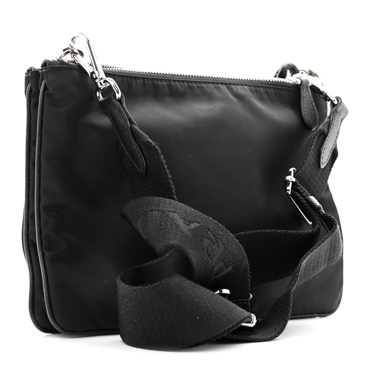 Re-Nylon Saffiano Re-Edition 2000 Double Zip Crossbody Bag Black
