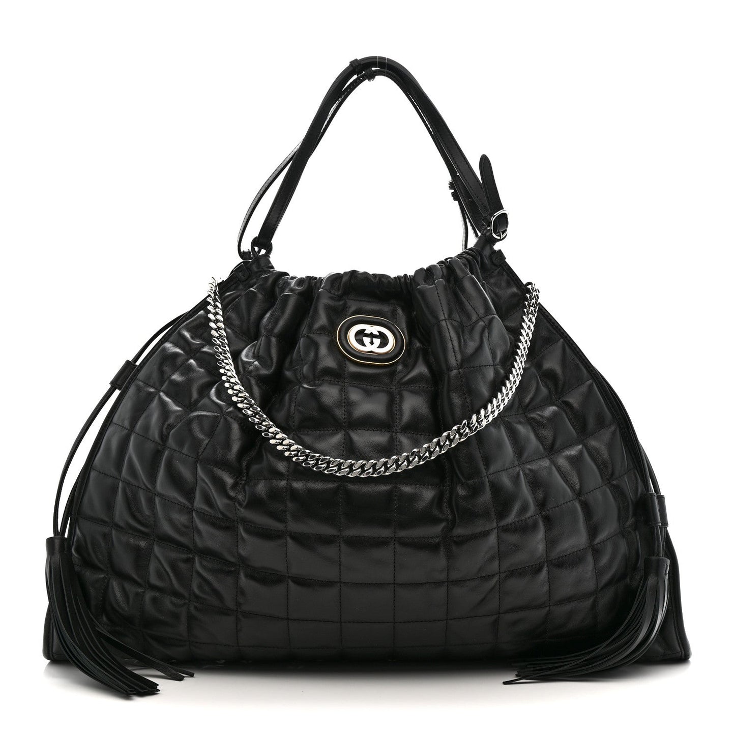 Calfskin Quilted Large Deco Tote Bag Black