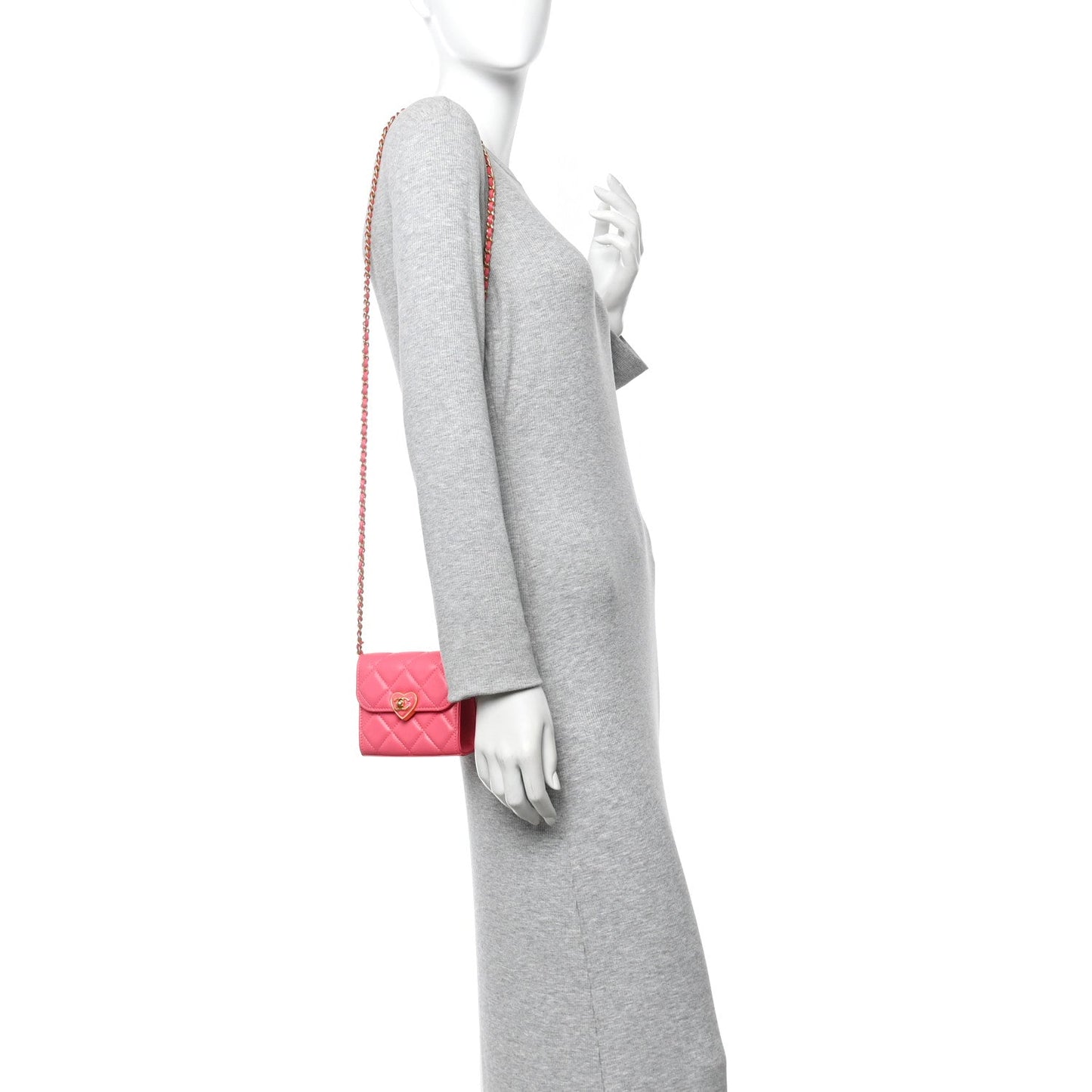 Lambskin Plexiglass Quilted Coco Love Clutch With Chain Pink