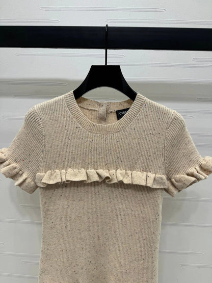 CHANEL SHORT-SLEEVE KNIT DRESS WITH RUFFLED TRIMS 274885