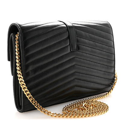 Lambskin Matelasse Chevron Monogram Sulpice Chain Wallet Black