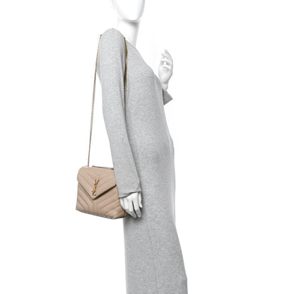 Calfskin Y Quilted Monogram Small Loulou Chain Satchel Dark Beige