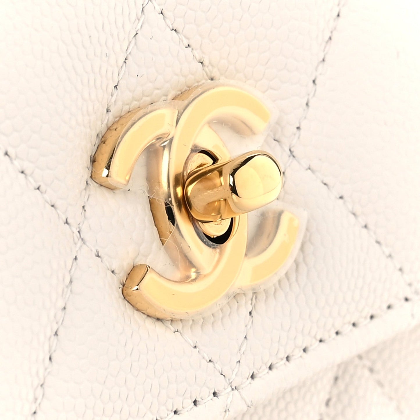 Shiny Caviar Quilted Flap Charm Wallet On Chain WOC White