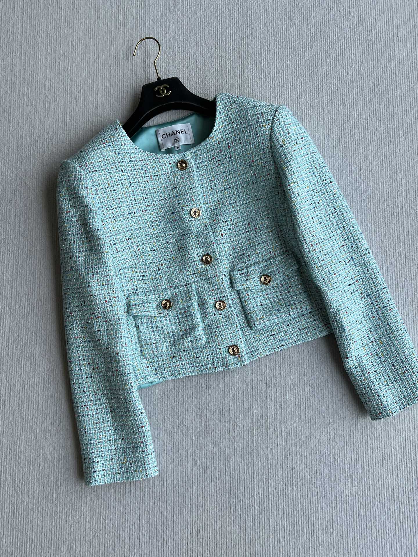 CC 25 Round-neck Slub Coat In Blue-Green Tweed 275793