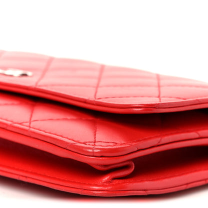 Lambskin Quilted Wallet On Chain WOC Red