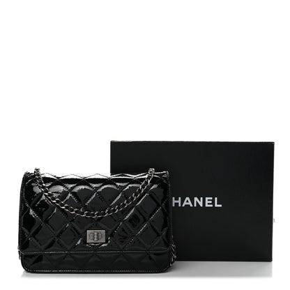 Distressed Patent Calfskin Quilted Reissue Wallet On Chain WOC Black