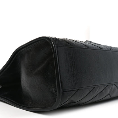 Crinkled Calfskin Matelasse Monogram Medium Niki Shopper Tote Black