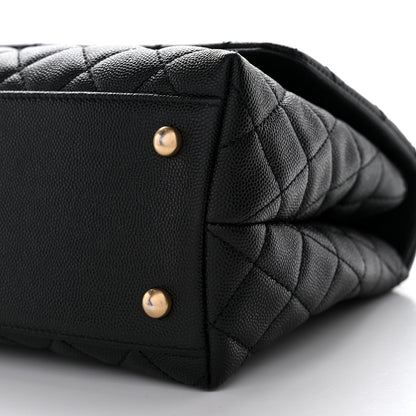 Caviar Lizard Quilted Small Coco Handle Flap Black