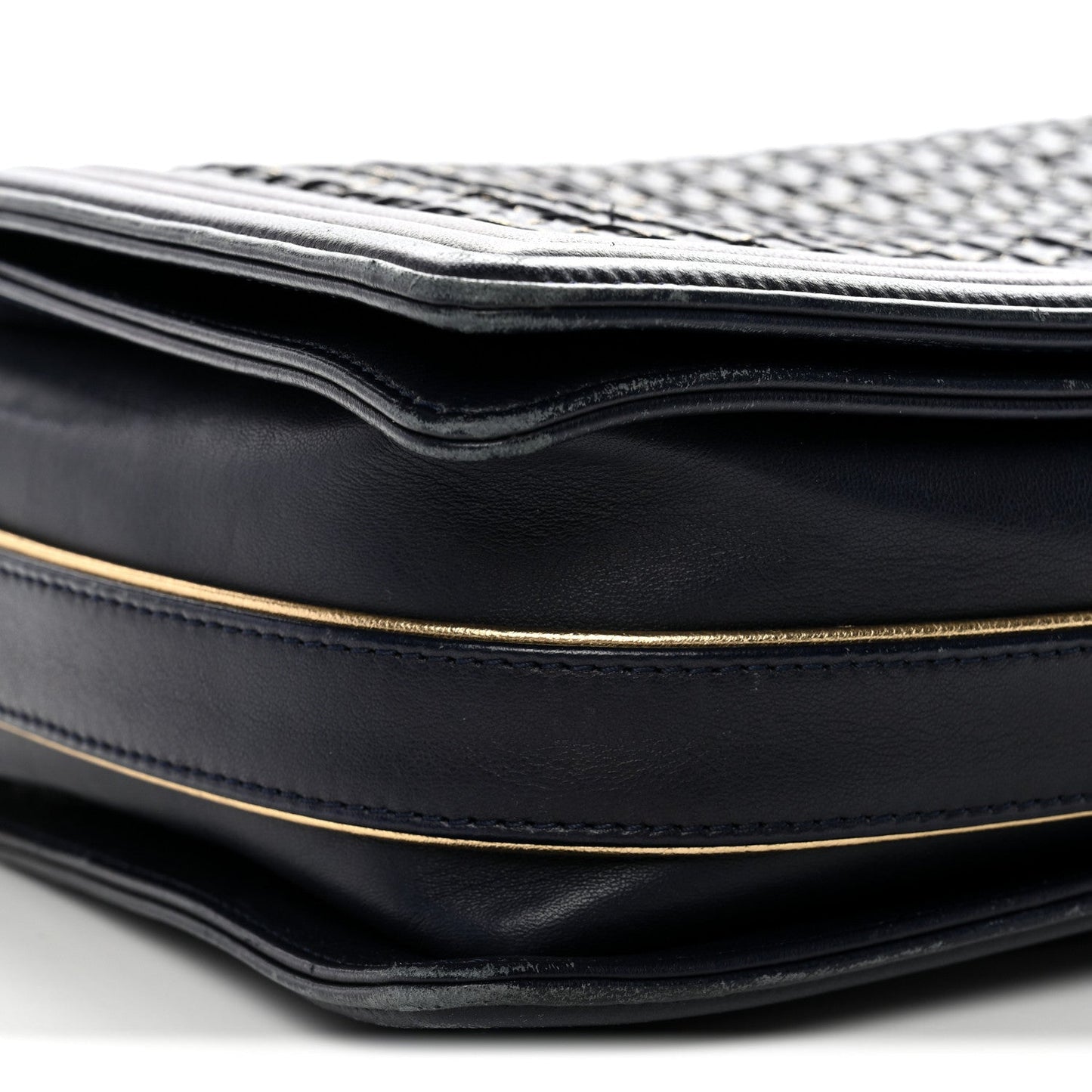 Lambskin Braided Woven Medium Boy Flap Navy Black