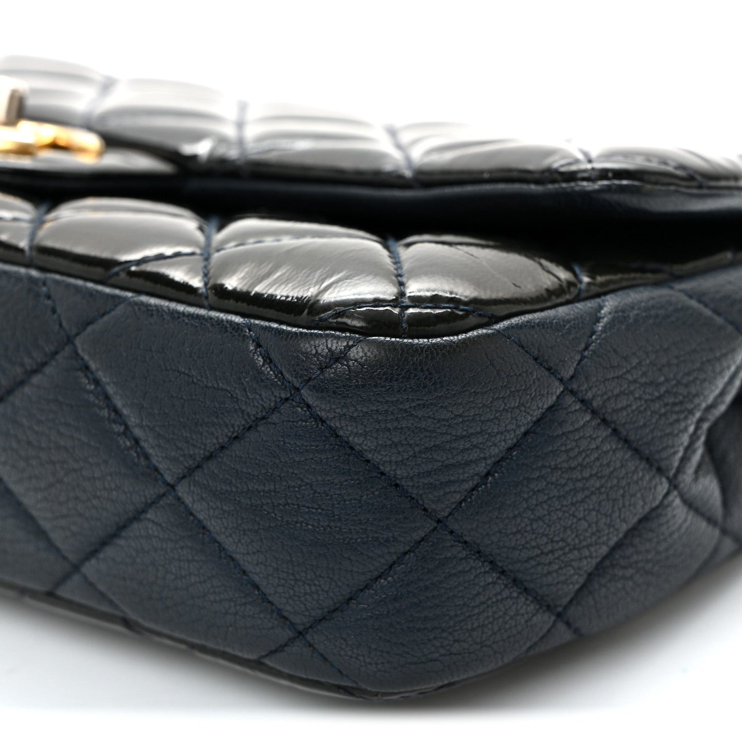 Patent Goatskin Quilted Medium CC Eyelet Flap Blue