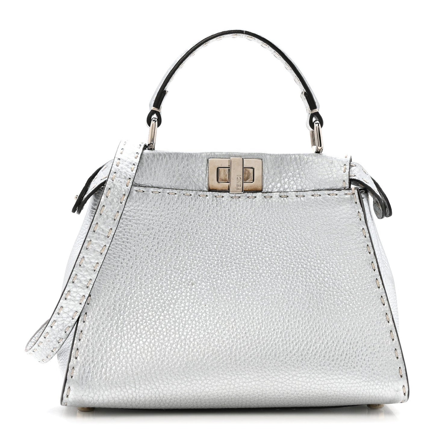 Cuoio Romano Lux Selleria Mini Peekaboo Iconic Satchel Argento