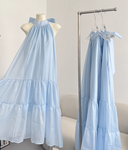 Blue sleeveless dress loose and slim 2025 new temperament gentle skirt R2083