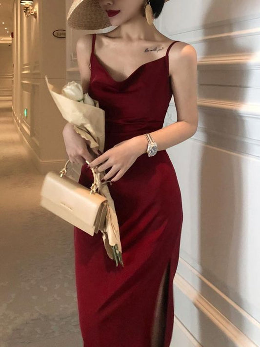 Summer Women Backless Sexy Strap Split Dresses Sleeveless Evening Gown