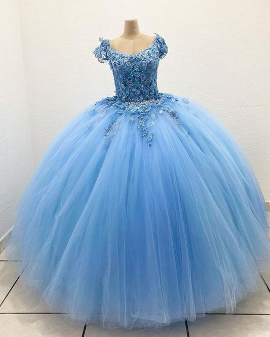 Blue Ball Gown Prom Dresses Long Evening Dresses