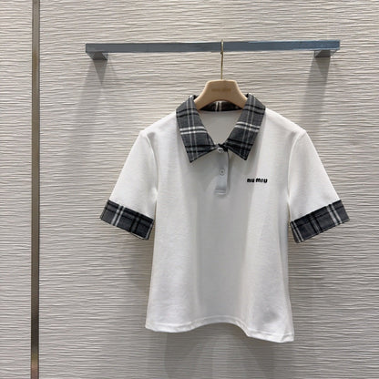 Miu SS26 Set Polo Shirt Pleated Skirt White Charcoal Grey Polyester Cotton 351269