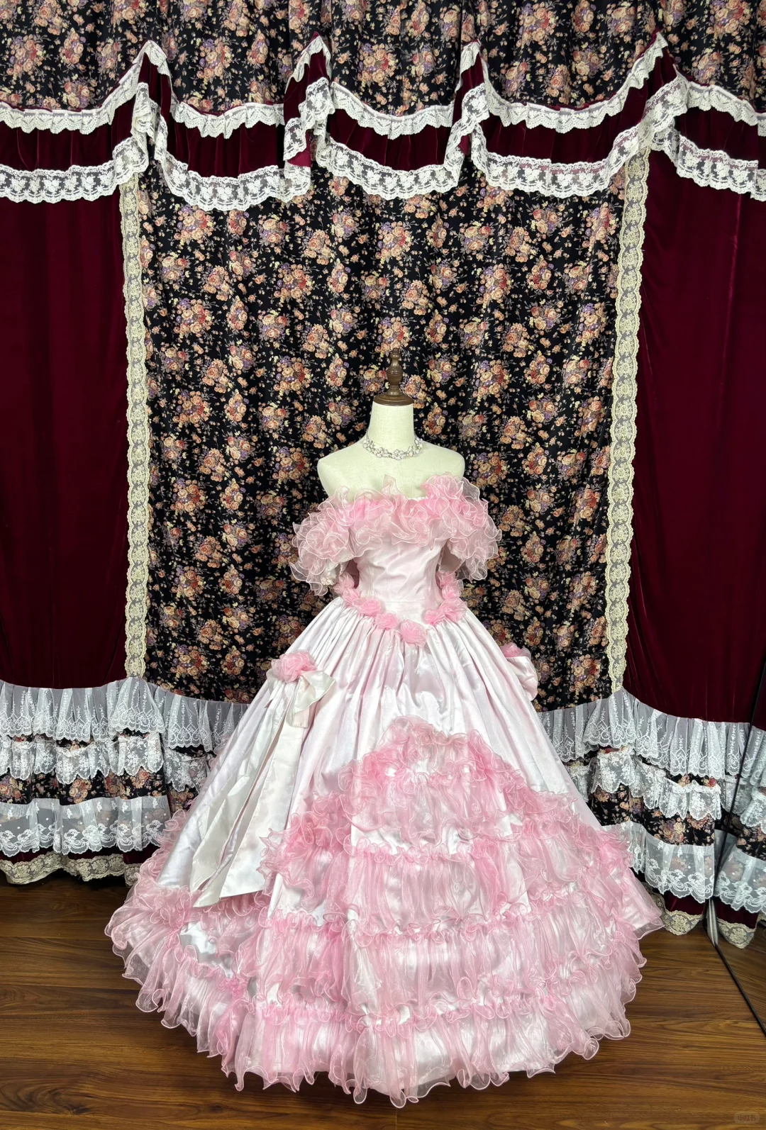 Vintage Pink Satin Tulle 3D Flowers Off-the-shoulder Sweet 16 Quinceanera A-Line Evening Dress Ball Gown TP4264