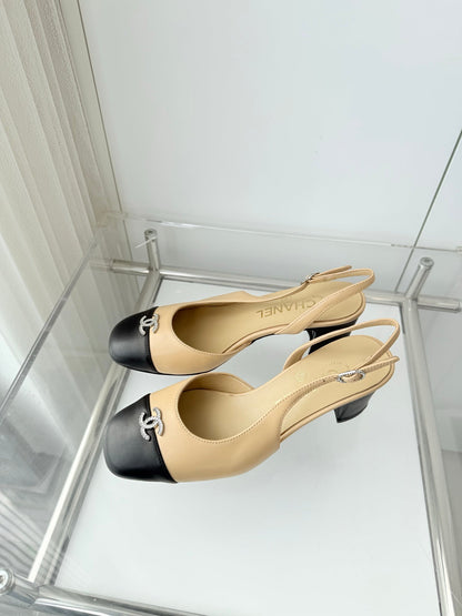 Chanel 26 High Heels Beige Black 50 in Lambskin 597332