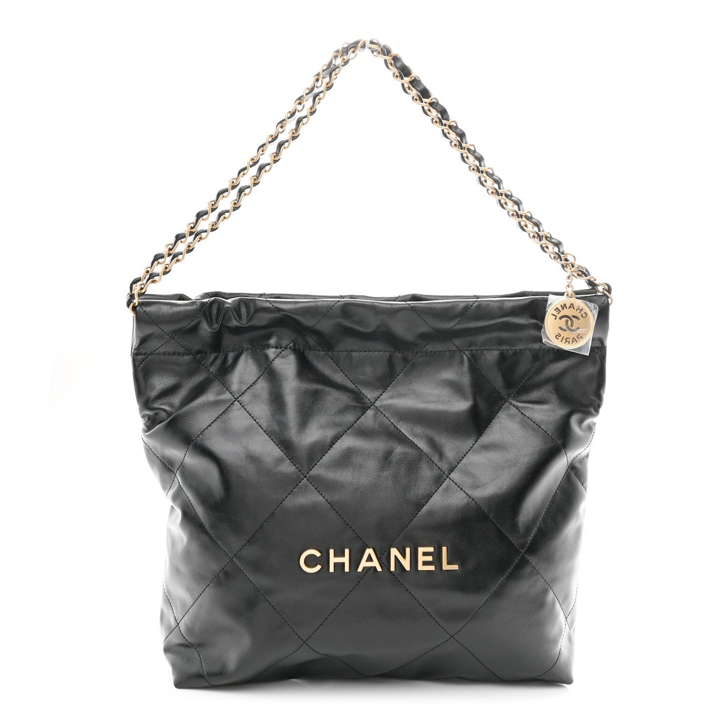 Shiny Calfskin Quilted Small Chanel 22 Black