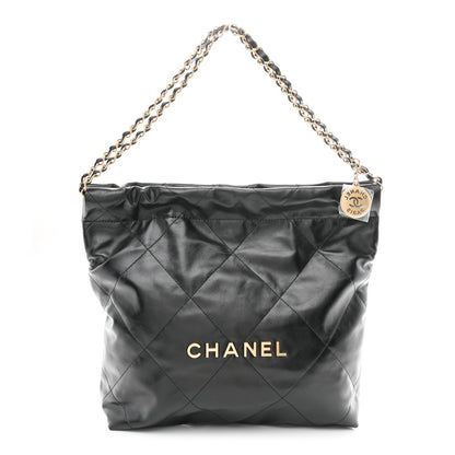 Shiny Calfskin Quilted Small Chanel 22 Black