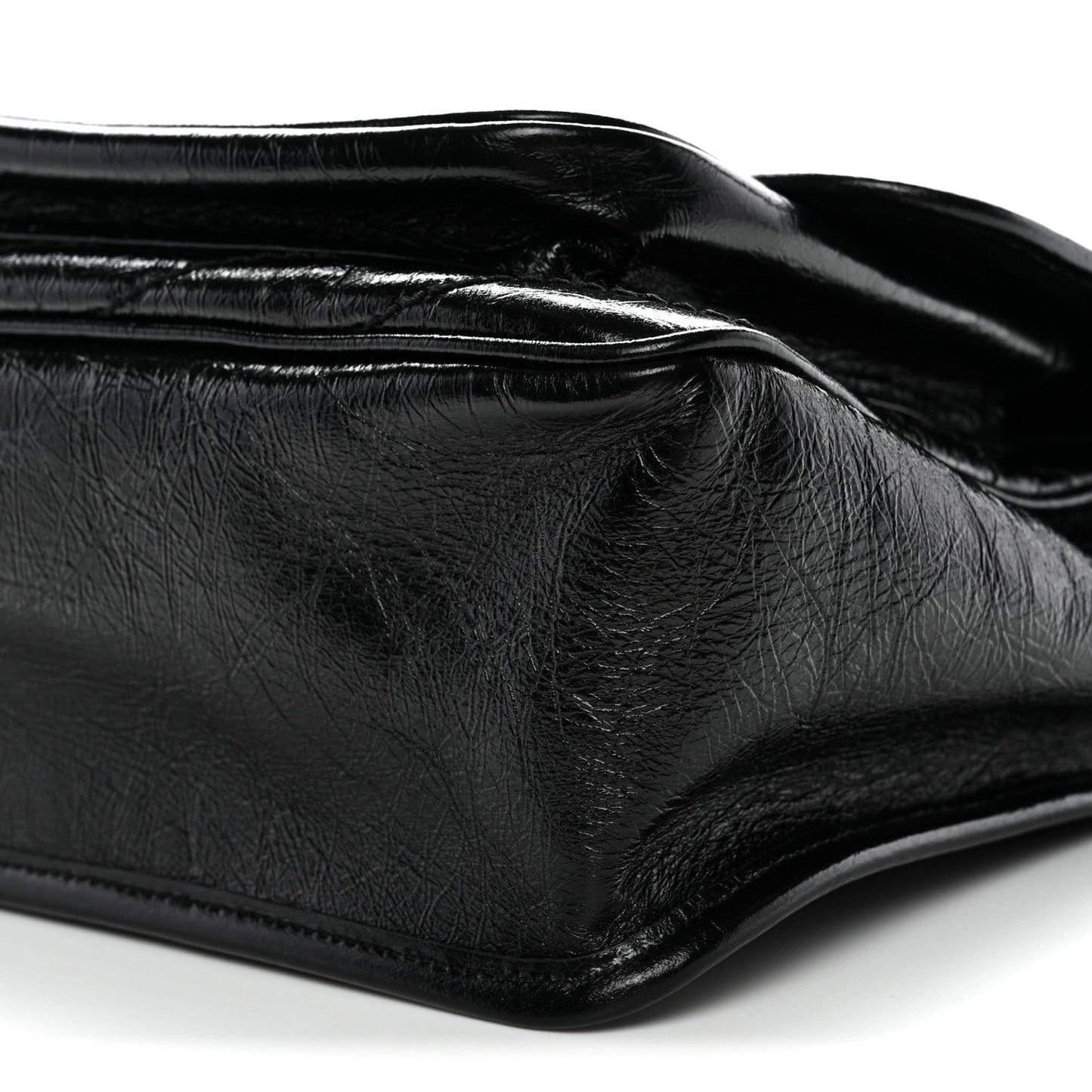 Crinkled Calfskin Matelasse Monogram Medium Niki Chain Satchel Black