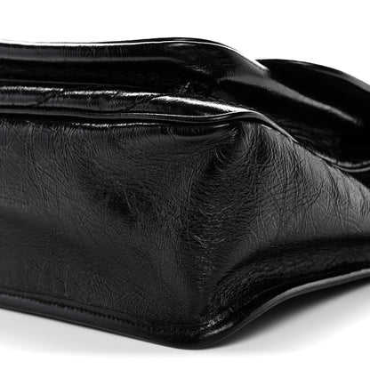 Crinkled Calfskin Matelasse Monogram Medium Niki Chain Satchel Black