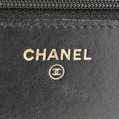 Lambskin Chevron Quilted Trendy CC Wallet On Chain WOC Black
