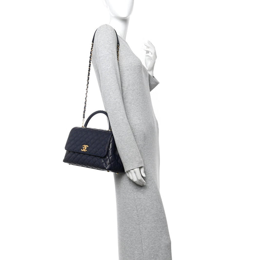 Caviar Quilted Small Coco Chain Handle Flap Navy Blue