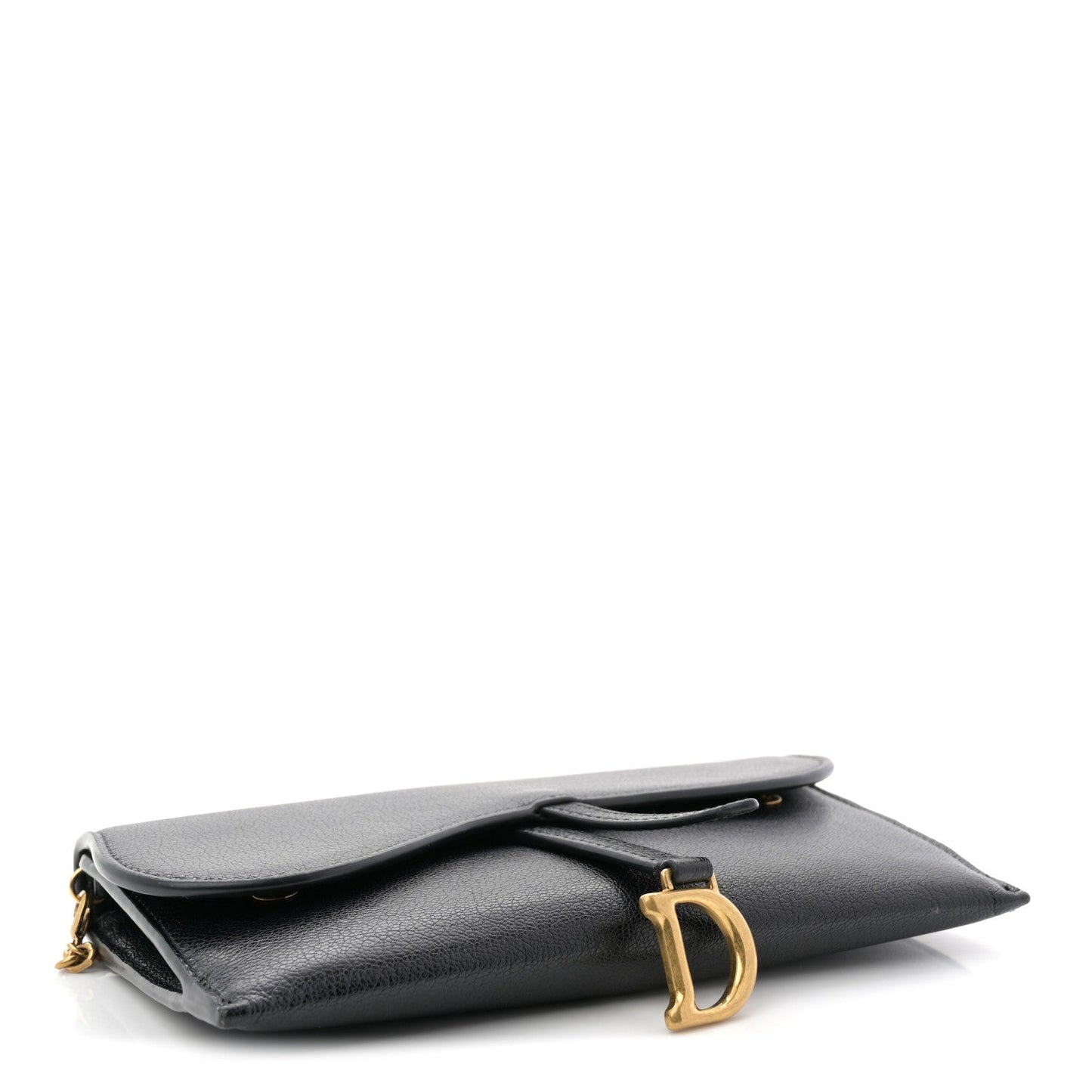 Goatskin Saddle Chain Wallet Pouch Black