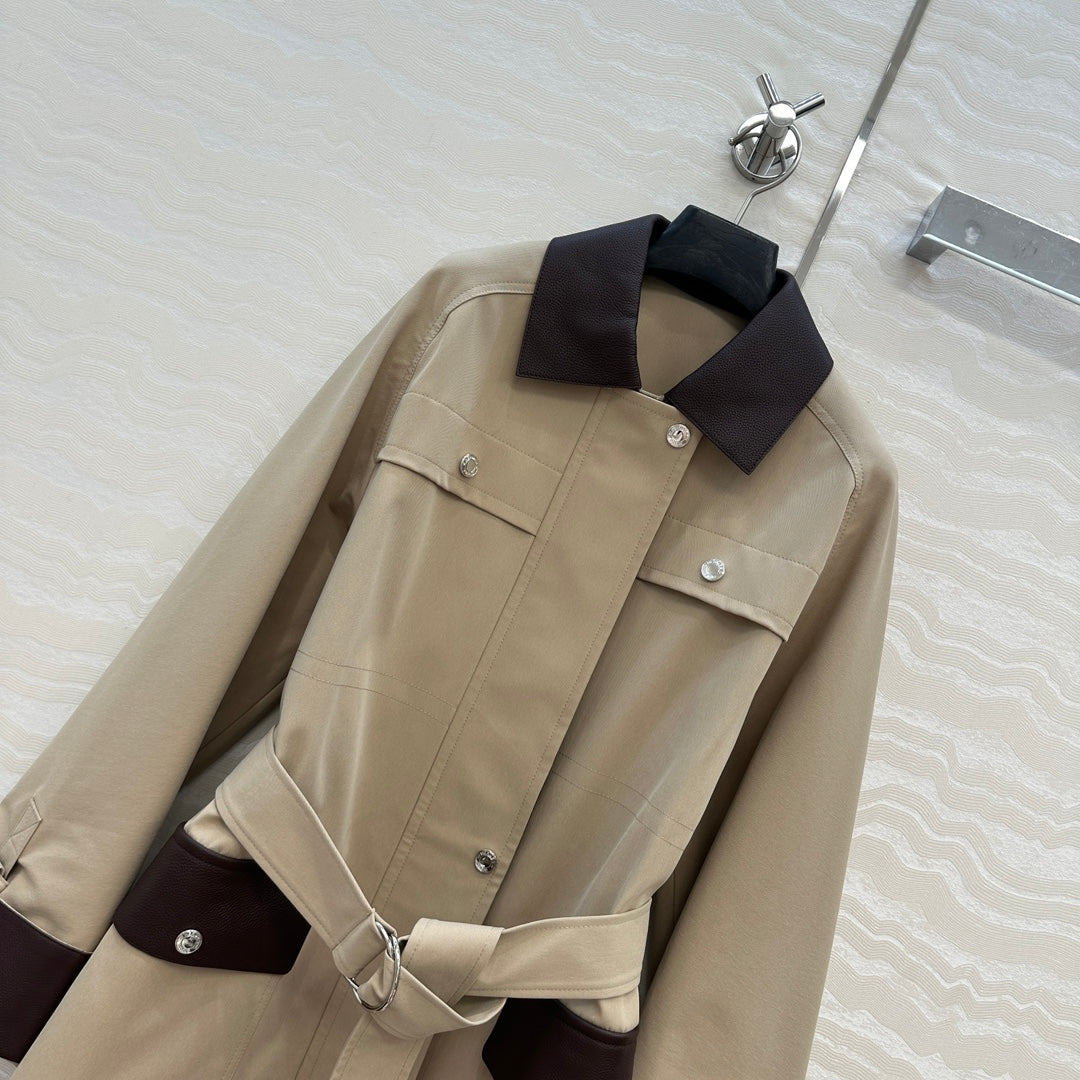 HM Majia Mid-Length Trench Coat Beige Lychee-Grained Suede 304557