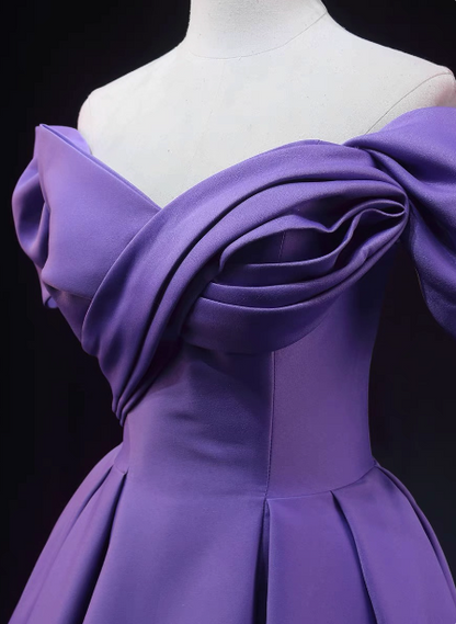 Elegant Lavender Off-the-shoulder Ruffled Satin Long Prom Dress Evening Dress P4602