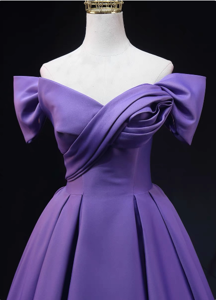Elegant Lavender Off-the-shoulder Ruffled Satin Long Prom Dress Evening Dress P4602