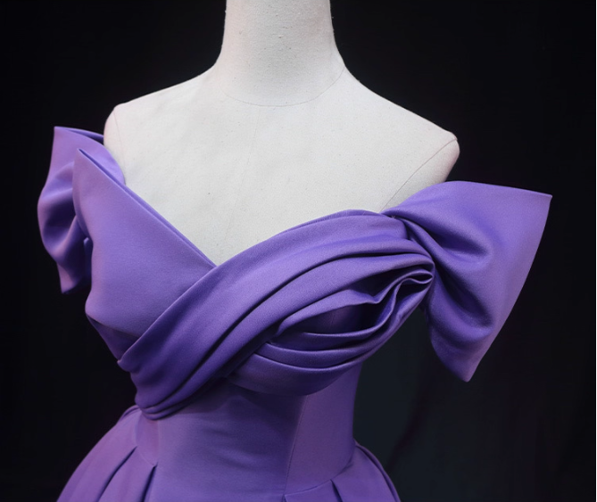 Elegant Lavender Off-the-shoulder Ruffled Satin Long Prom Dress Evening Dress P4602
