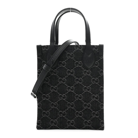 Denim GG Monogram Dollar Calfskin Mini Ophidia Tote Black Grey
