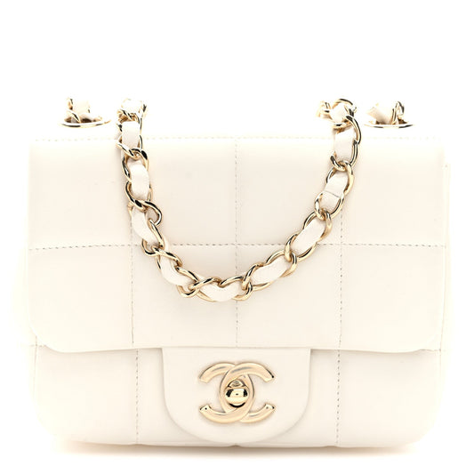 Lambskin Resin Crystal Square Quilted Mini Monacoco Flap White
