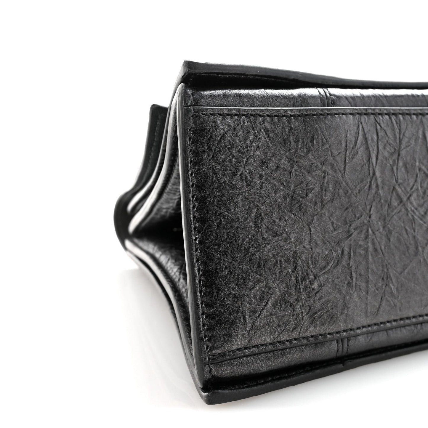 Metallic Crushed Calfskin Medium Crush Chain Bag Steel Grey
